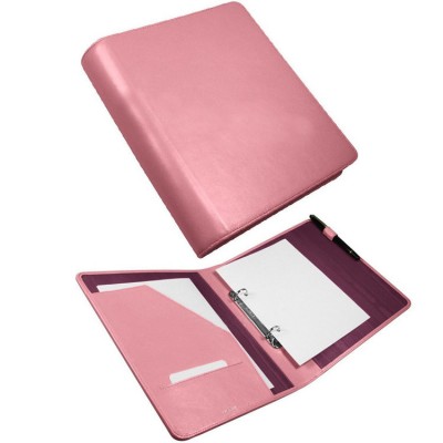 Smooth Pink Leather 2 Ring A5 Binder Leather Pocket File Folder