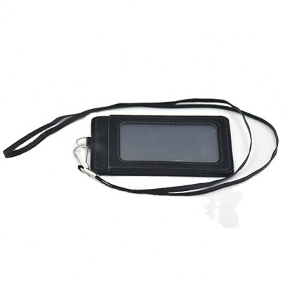 Hot sale vertical PU Leather ID Badge Holder with 1 Clear ID Window and Durable Nylon Neck Lanyard