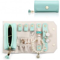 Travel leather Jewelry Roll Bag Organizer with Portable Pouch Smart Size and Light Weight for Daily Jewelries Carrying