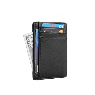 Wholesale Front Pocket Minimalist smooth Leather Slim Wallet RFID Blocking custom Size Credit card holder