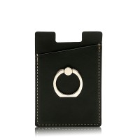 Promotional gifts custom logo printing pu leather cell phone card holder finger leather with ring stand