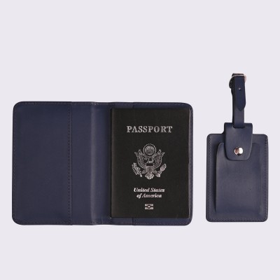 Custom PU Leather Passport Cover Holder and luggage tag set for Travel