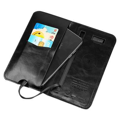 Pu leather Built in wireless charging Power bank 6000mah Purse case Men's Card Holder Wallet